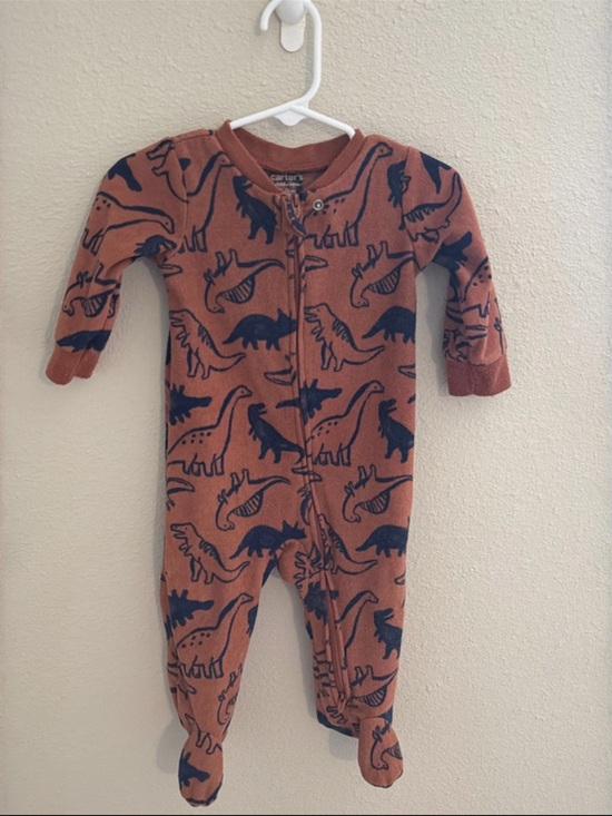 Carter's Other - Carter's Rust Brown Footed One-Piece with Navy Dinosaur Print